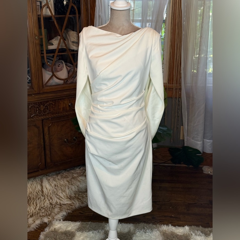 Betsy & Adam White Drape Back Dress